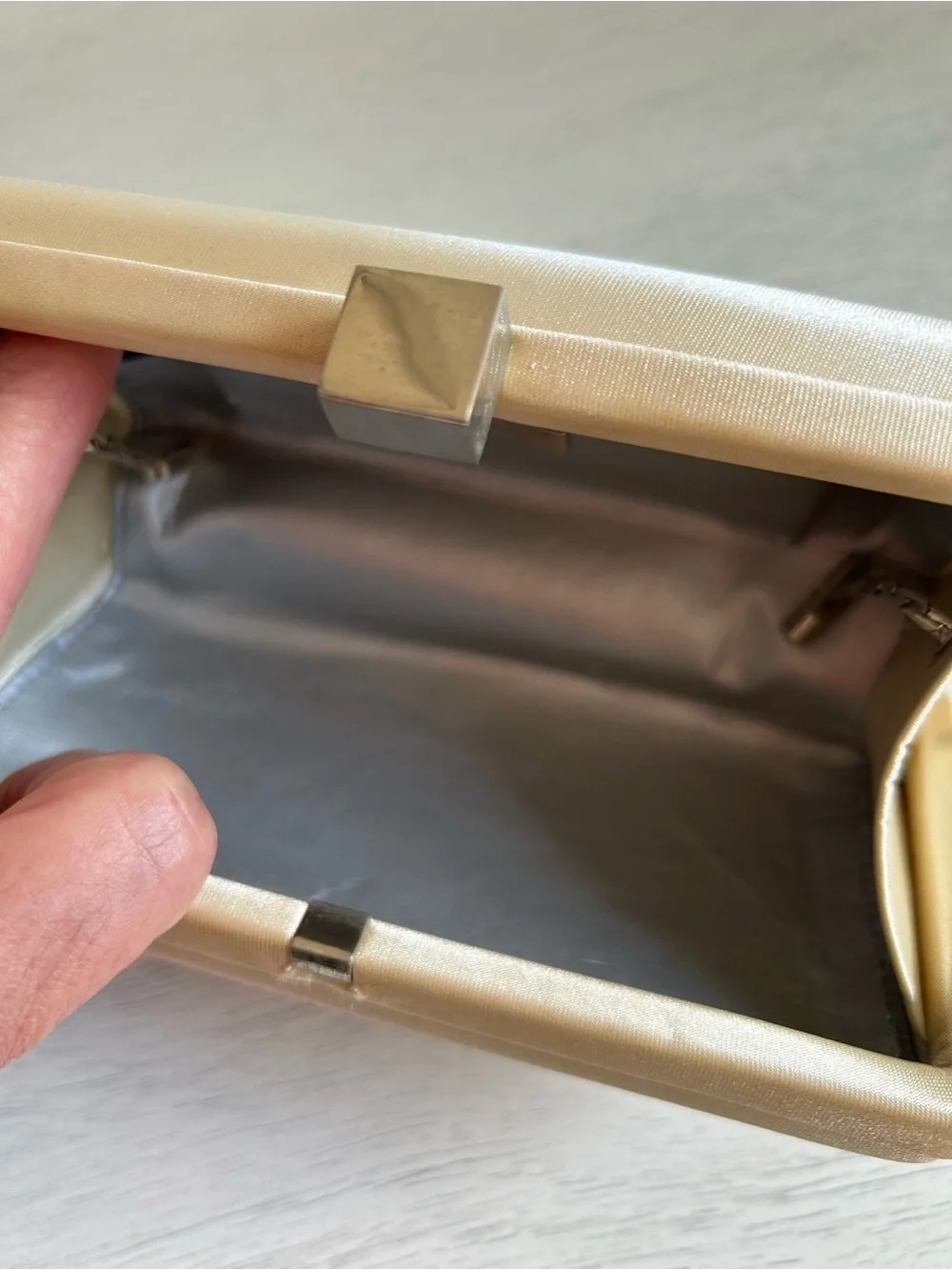 Enzo Angiolini Champagne Satin Rectangular Clutch